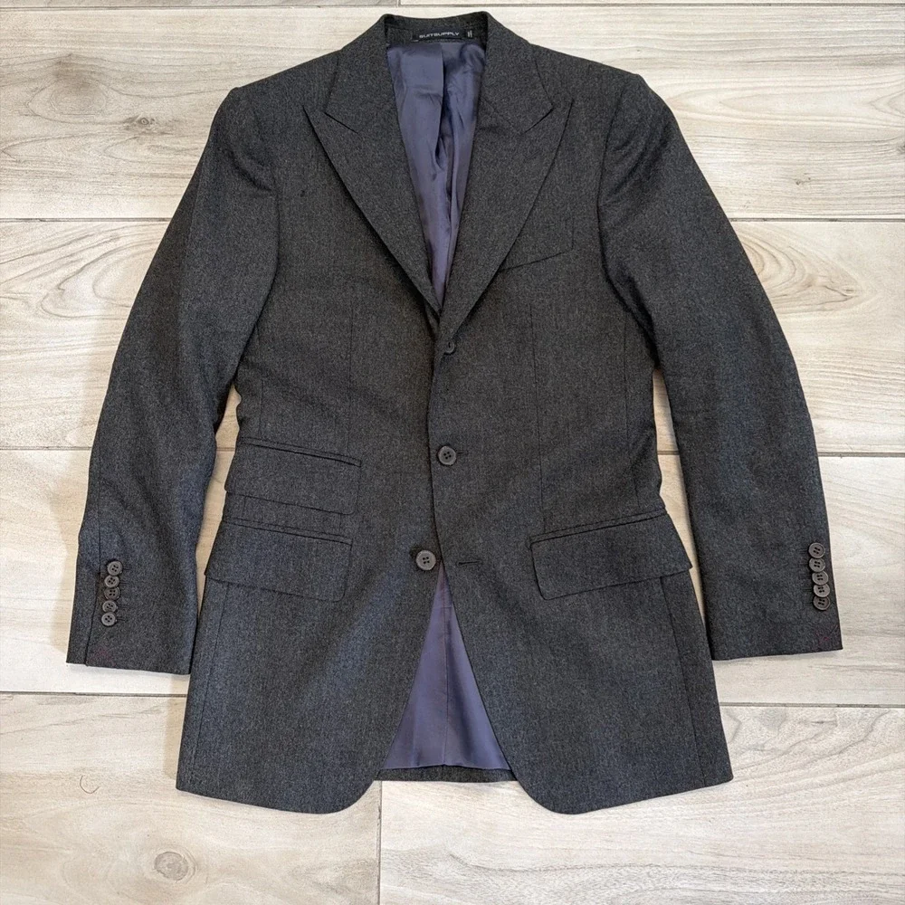 Suit Supply Washington Slim Fit  Jacket Charcoal Grey 100% Wool Super 120 34R